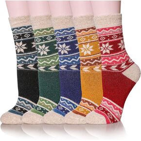 Velice Wool Socks for Women Merino Wool Boot Hiking Thick Thermal Warm Socks Winter Crew Cushion Cozy Work Socks 5 Pairs