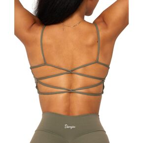 Danysu Backless Sports Bra Buttery Soft Workout Tops with Removable Padded Yoga Training Bras Strappy Going Out Top