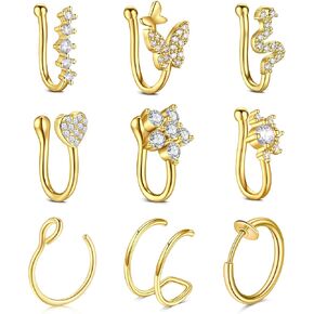 AVYRING Fake Nose Ring Fake Piercings Fake Nose Rings Nose Cuffs Fake Nose Piercing Fake Nose Hoop Faux Nose Rings for Women Faux Nose Ring Fake Piercing Fake Nose Cuff Sliver Gold Black