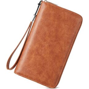 BROMEN Leather Wallets for Women RFID Blocking Large Capacity Credit Card Holder Clutch Purse Wristlet Coffee