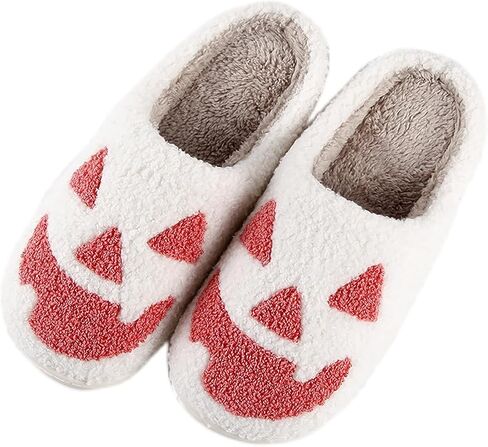 Halloween Pumpkin Slippers for Women Men Spooky Slides Soft Plush Fuzzy House Slippers Indoor Outdoor Shoes in Saudi Arabia