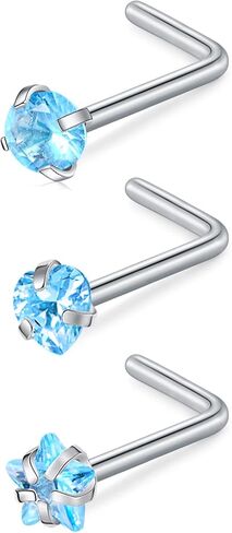 D.Bella 16G 18G 20G 22G L Shaped Nose Studs Surgical Steel 1.5mm 2mm 2.5mm 3mm Clear Colorful Diamond CZ Nose Rings Studs Nose Rings for Women Nose Nostril Piercing Jewerly Silver Gold Rose Gold Black in Kuwait