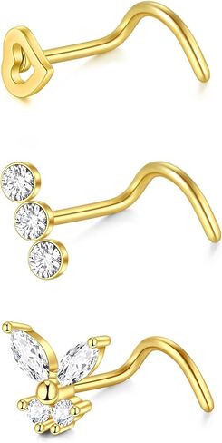 D.Bella 16G 18G 20G 22G L Shaped Nose Studs Surgical Steel 1.5mm 2mm 2.5mm 3mm Clear Colorful Diamond CZ Nose Rings Studs Nose Rings for Women Nose Nostril Piercing Jewerly Silver Gold Rose Gold Black in Kuwait