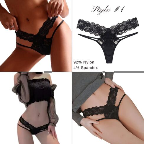 Sexy Black Thong Underwear | Variety 5 Pack | Lace Panties | Women's Underwear | Panties for Women | Lingerie for Women in Kuwait