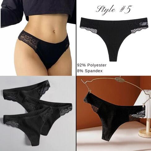 Sexy Black Thong Underwear | Variety 5 Pack | Lace Panties | Women's Underwear | Panties for Women | Lingerie for Women in Kuwait
