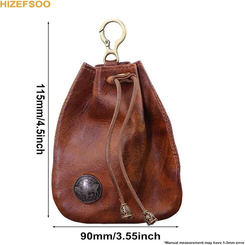 Genuine Leather - Drawstring Pouch Leather Coin Purse Pouch Keychain Mini Vintage Jewelry Key Dice Personality Change Coin Purse Pouch Bag Organizer for Men & Women (Black) in Kuwait