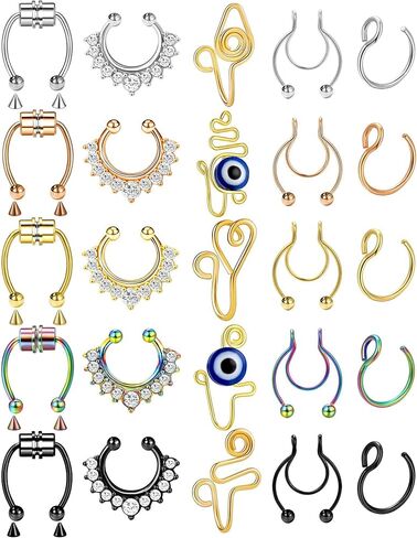 اف يو مجموعة اقراط انف وهمية 20 غرام للنساء والرجال والبنات، مجموعة حلقات انف مغناطيسية من الستانلس ستيل، مجوهرات صغيرة بدون ثقب in Kuwait