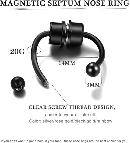 اف يو مجموعة اقراط انف وهمية 20 غرام للنساء والرجال والبنات، مجموعة حلقات انف مغناطيسية من الستانلس ستيل، مجوهرات صغيرة بدون ثقب in Kuwait