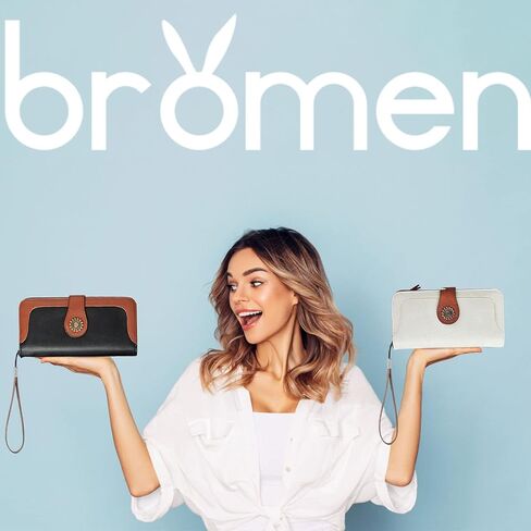 محافظ جلدية من BROMEN للنساء تحجب تقنية تحديد الهوية بموجات الراديو (RFID) ذات سعة كبيرة وحامل بطاقة الائتمان ومحفظة وحقيبة معصم للقهوة in Saudi Arabia