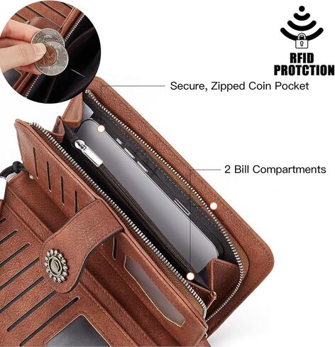 محافظ جلدية من BROMEN للنساء تحجب تقنية تحديد الهوية بموجات الراديو (RFID) ذات سعة كبيرة وحامل بطاقة الائتمان ومحفظة وحقيبة معصم للقهوة in Saudi Arabia