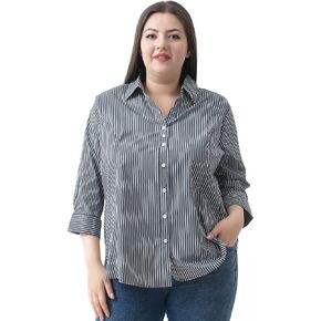 Plus Size 3/4 Sleeve Shirts for Women Button Down Shirts V Neck Women Blouses Tops Business Casual Stretch Shirts in Kuwait