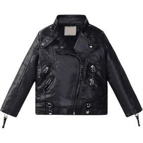 Evelin LEE Kids Girls PU Leather Long Sleeve Stand Collar Moto Jacket Casual Zip Up Outwear Coat in Kuwait