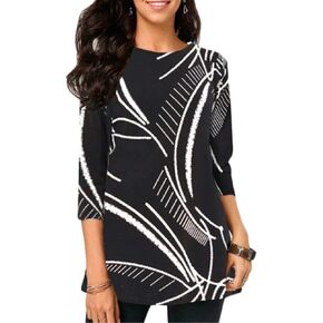 Andongnywell Women's Plus Size Loose Printed 3/4 Sleeve Chiffon Shirt Tunic Tops Round Neck top Blouse in Saudi Arabia