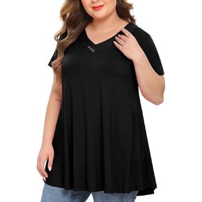 MONNURO Womens Plus Size Short Sleeve V Neck Button Basic Tunic Tops Summer Swing Shirts Blouses for Leggings