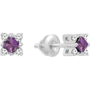مجموعة Dazzlingrock 14K أحجار كريمة للأميرة وأقراط دائرية من الماس الأبيض للسيدات على شكل مربع، من الذهب الأبيض in Saudi Arabia
