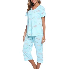 ENJOYNIGHT Women's Sleepwear Tops with Capri Pants Pajama Sets