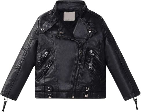 Evelin LEE Kids Girls PU Leather Long Sleeve Stand Collar Moto Jacket Casual Zip Up Outwear Coat in Saudi Arabia