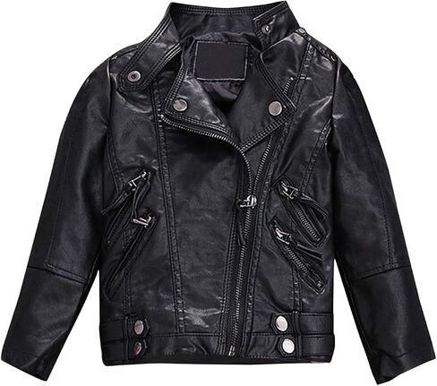 Evelin LEE Kids Girls PU Leather Long Sleeve Stand Collar Moto Jacket Casual Zip Up Outwear Coat in Saudi Arabia