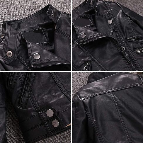Evelin LEE Kids Girls PU Leather Long Sleeve Stand Collar Moto Jacket Casual Zip Up Outwear Coat in Saudi Arabia