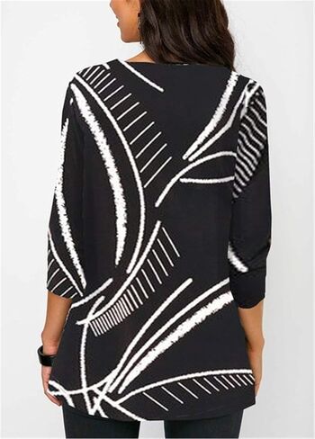 Andongnywell Women's Plus Size Loose Printed 3/4 Sleeve Chiffon Shirt Tunic Tops Round Neck top Blouse in Saudi Arabia