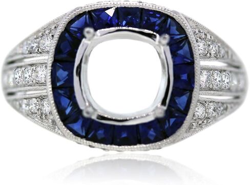 Platinum Sapphire and Diamond Four Prong Ring Mounting in Kuwait