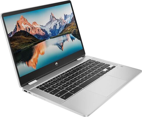 لابتوب اتش بي كروم بوك 2 في 1 قابل للتحويل 2022، شاشة لمس 14 انش HD IPS، معالج انتل سيليرون حتى 2.75GHz، ذاكرة RAM 4GB، SSD 32GB، واي فاي الجيل السادس فائق السرعة، نظام تشغيل كروم (مجدد) (فضي) in Kuwait