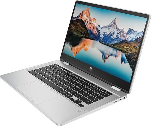 لابتوب اتش بي كروم بوك 2 في 1 قابل للتحويل 2022، شاشة لمس 14 انش HD IPS، معالج انتل سيليرون حتى 2.75GHz، ذاكرة RAM 4GB، SSD 32GB، واي فاي الجيل السادس فائق السرعة، نظام تشغيل كروم (مجدد) (فضي) in Kuwait