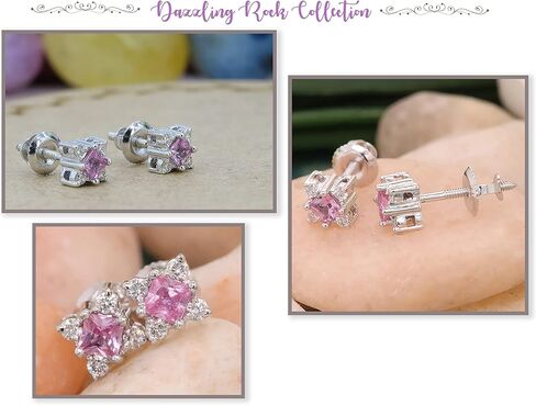مجموعة Dazzlingrock 14K أحجار كريمة للأميرة وأقراط دائرية من الماس الأبيض للسيدات على شكل مربع، من الذهب الأبيض in Kuwait