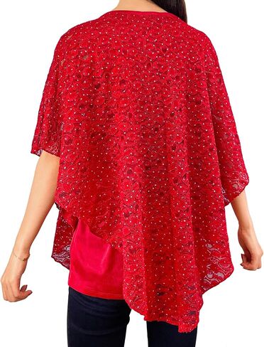 Brittany Black Women’s V-Neck 3/4 Sleeve Lace Poncho Floral Print Knit Blouse in Saudi Arabia