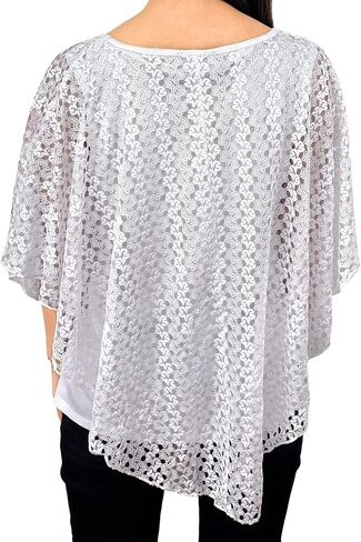 Brittany Black Women’s V-Neck 3/4 Sleeve Lace Poncho Floral Print Knit Blouse in Saudi Arabia