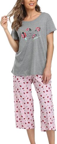ENJOYNIGHT Women's Sleepwear Tops with Capri Pants Pajama Sets in Saudi Arabia