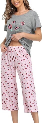 ENJOYNIGHT Women's Sleepwear Tops with Capri Pants Pajama Sets in Saudi Arabia