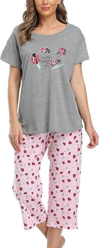 ENJOYNIGHT Women's Sleepwear Tops with Capri Pants Pajama Sets in Saudi Arabia