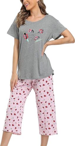 ENJOYNIGHT Women's Sleepwear Tops with Capri Pants Pajama Sets in Saudi Arabia