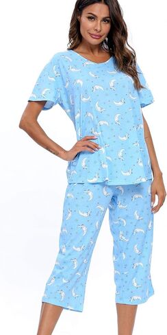 ENJOYNIGHT Women's Sleepwear Tops with Capri Pants Pajama Sets in Saudi Arabia