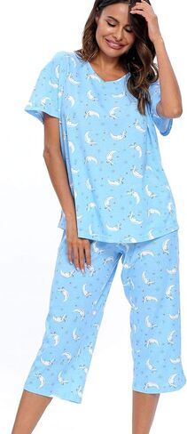 ENJOYNIGHT Women's Sleepwear Tops with Capri Pants Pajama Sets in Saudi Arabia