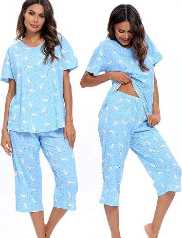 ENJOYNIGHT Women's Sleepwear Tops with Capri Pants Pajama Sets in Saudi Arabia