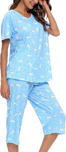 ENJOYNIGHT Women's Sleepwear Tops with Capri Pants Pajama Sets in Saudi Arabia