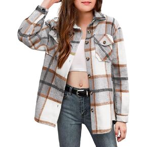 Arshiner Girls Flannel Plaid Jackets Button Down Long Sleeve Shirts Blouses Tops with Pockets Outfits