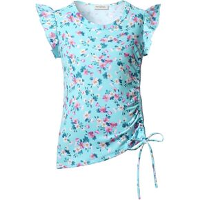 Perfashion Girls Flutter/Long Sleeve Cotton T-Shirts Side Drawstring Tunic Blouse Round Neck Casual Tops for 4-13Years in Kuwait