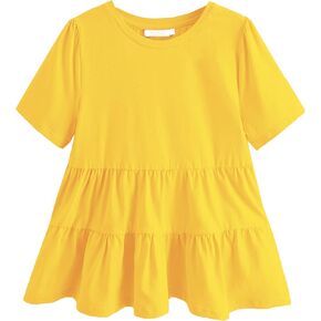 Arshiner Girl's Peplum Tops Short Sleeve T Shirts for Girls Casual Tunic Tops Layered Hem Babydoll Peplum Blouse 4-12 Years