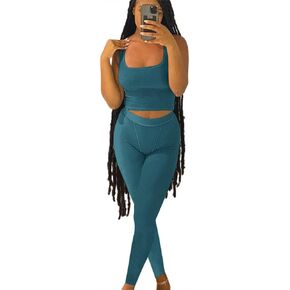 LICOBOD Casual Workout Sets 2 Piece Outfits for Women Ribbed Crop Tank Top High Waist Yoga Leggings Lounge Wear Tracksuit
