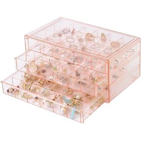 LOARNIEA Earring Organizer Box Acrylic Stackable Jewelry Organizer with 3 Drawers 72 Small Compartments Clear Jewelry Display Stand for Stud Earring Ring Pin Display (Transparent)