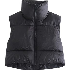 Songling Women's Winter Crop Vest Sleeveless Zip Up Stand Collar Lightweight Puffer Padded Vest