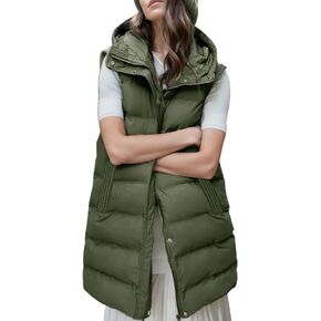 Gihuo Women's Long Puffer Vest Winter Quilted Hooded Sleeveless Zip Up Long Jacket Vest Gilet