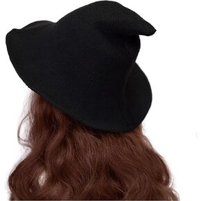 Halloween Witch Hat Wizard Women Costume Cosplay Party Accessory Daily Girl Wool Knitted Wide Brim Foldable Pointed Hat