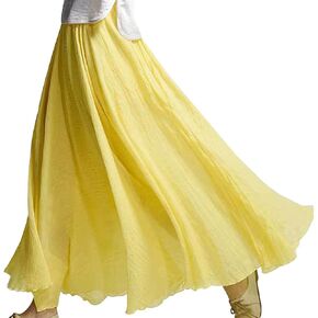 Kafeimali Women Bohemian Cotton Linen Double Layer Elastic Waist Long Maxi Skirt in Kuwait