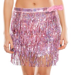 Soudittur Sequin Skirt for Women Fringe Skirt Multilayer Sparkly Skirt Party Dance Performance Costume Rave Skirt