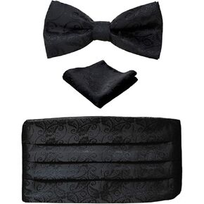 Simpowe Mens Matching Paisley Pocket Square Bow Tie and Cummerbund Set