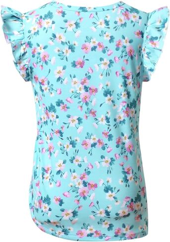 Perfashion Girls Flutter/Long Sleeve Cotton T-Shirts Side Drawstring Tunic Blouse Round Neck Casual Tops for 4-13Years in Kuwait